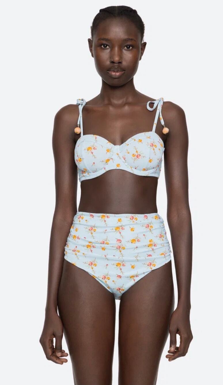 SEA New York Freya Emb Swim Bikini Top in Fruit Print S